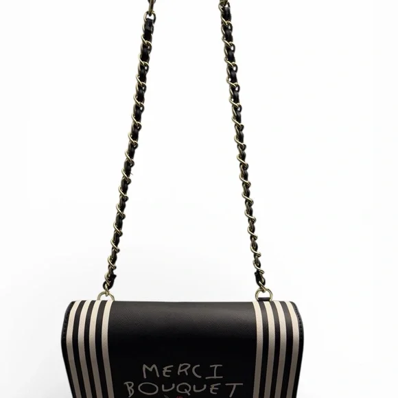 Betsey Johnson Black Stripe Floral "Merci Bouquet" Shoulder Bag - Picture 2 of 6
